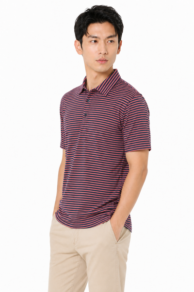 AVA Athletica Men's Polo Collar Moisture-Wick Active Wear Fine Striped T-Shirt Rose