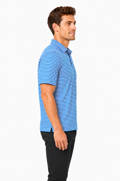 AVA Athletica Men's Polo Collar Moisture-Wick Active Wear Fine Striped T-Shirt Blue
