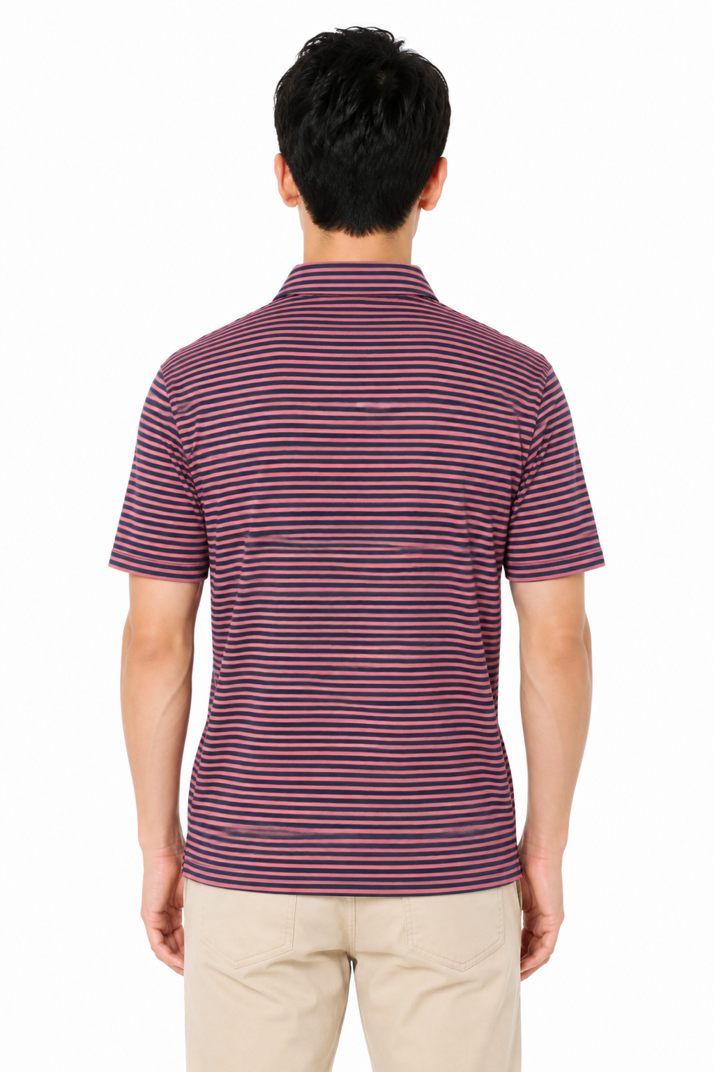 AVA Athletica Men's Polo Collar Moisture-Wick Active Wear Fine Striped T-Shirt Rose