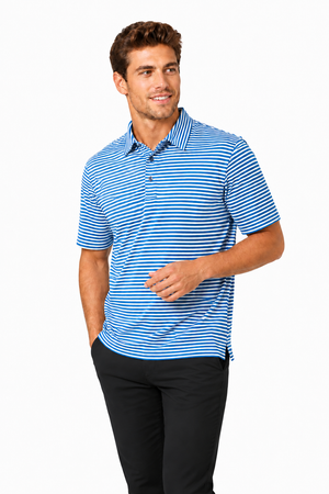 AVA Athletica Men's Polo Collar Moisture-Wick Active Wear Fine Striped T-Shirt Blue