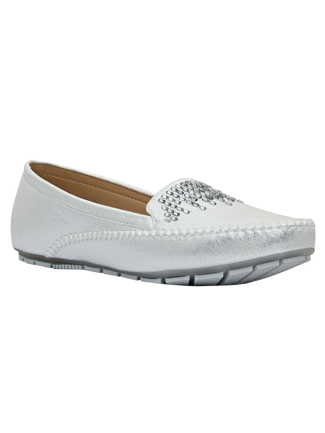 Jove Women's Embelished Silver Loafer