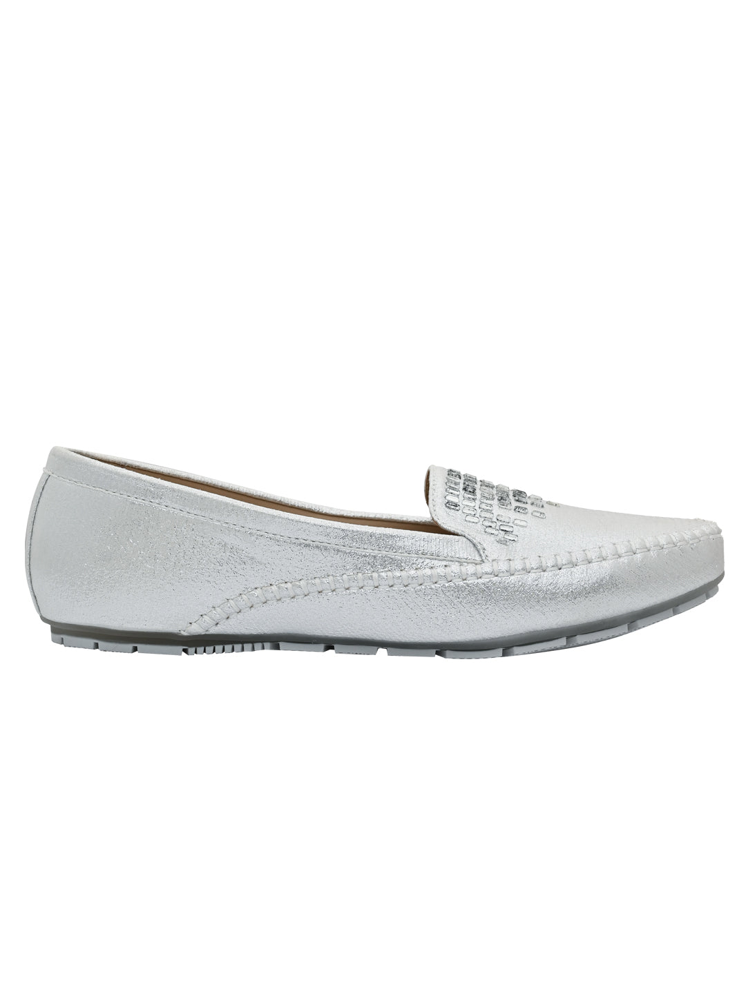 Jove Women's Embelished Silver Loafer