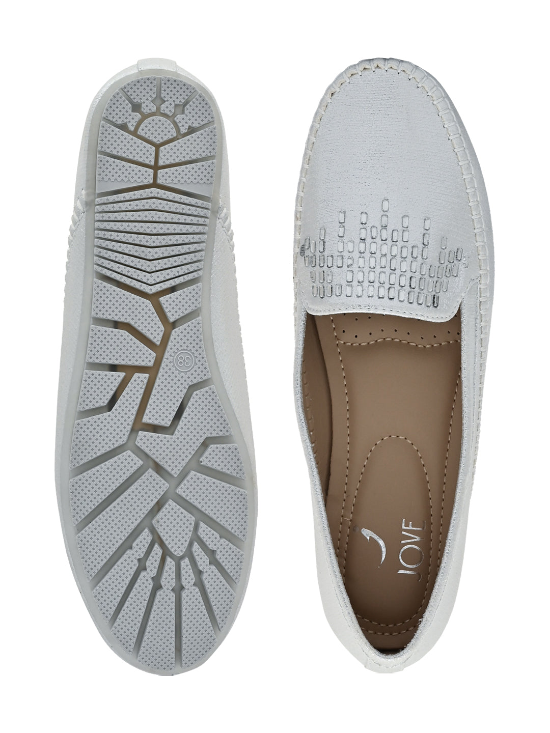 Jove Women's Embelished Silver Loafer