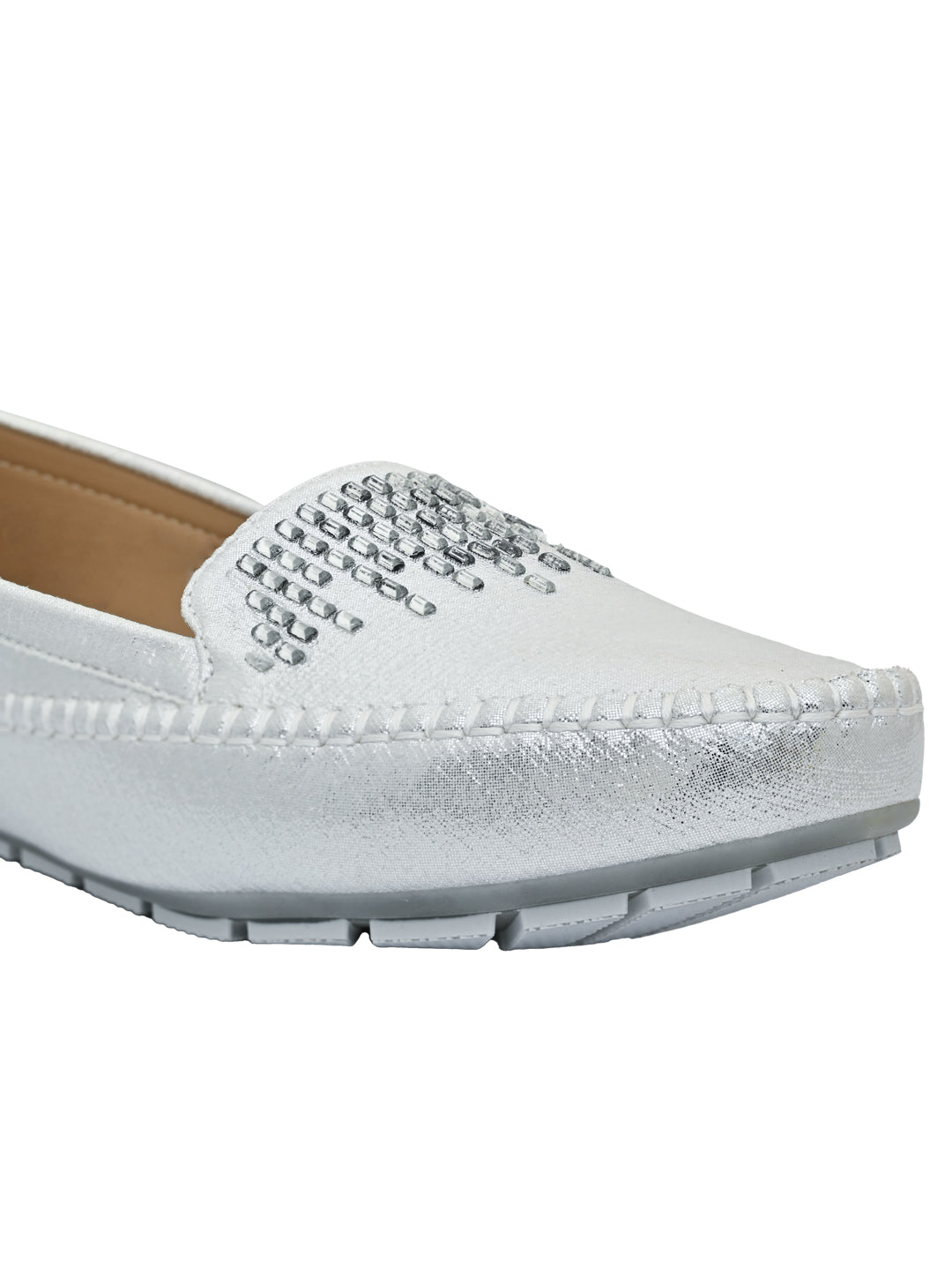 Jove Women's Embelished Silver Loafer