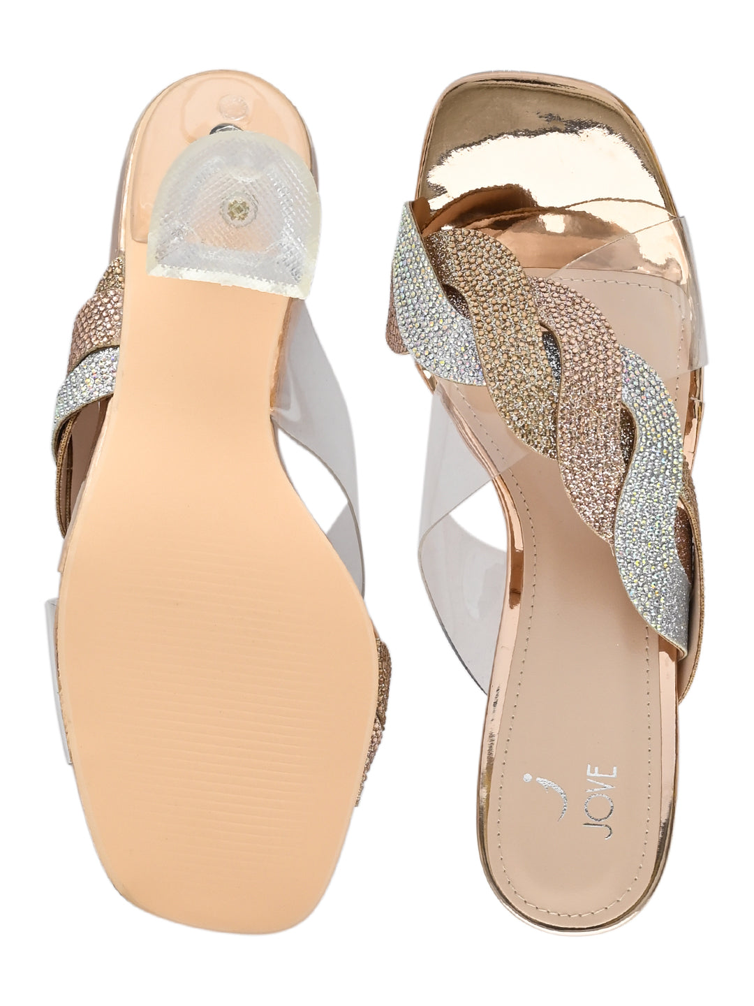 Jove Women's Clear Heeled Sandal Rose Gold