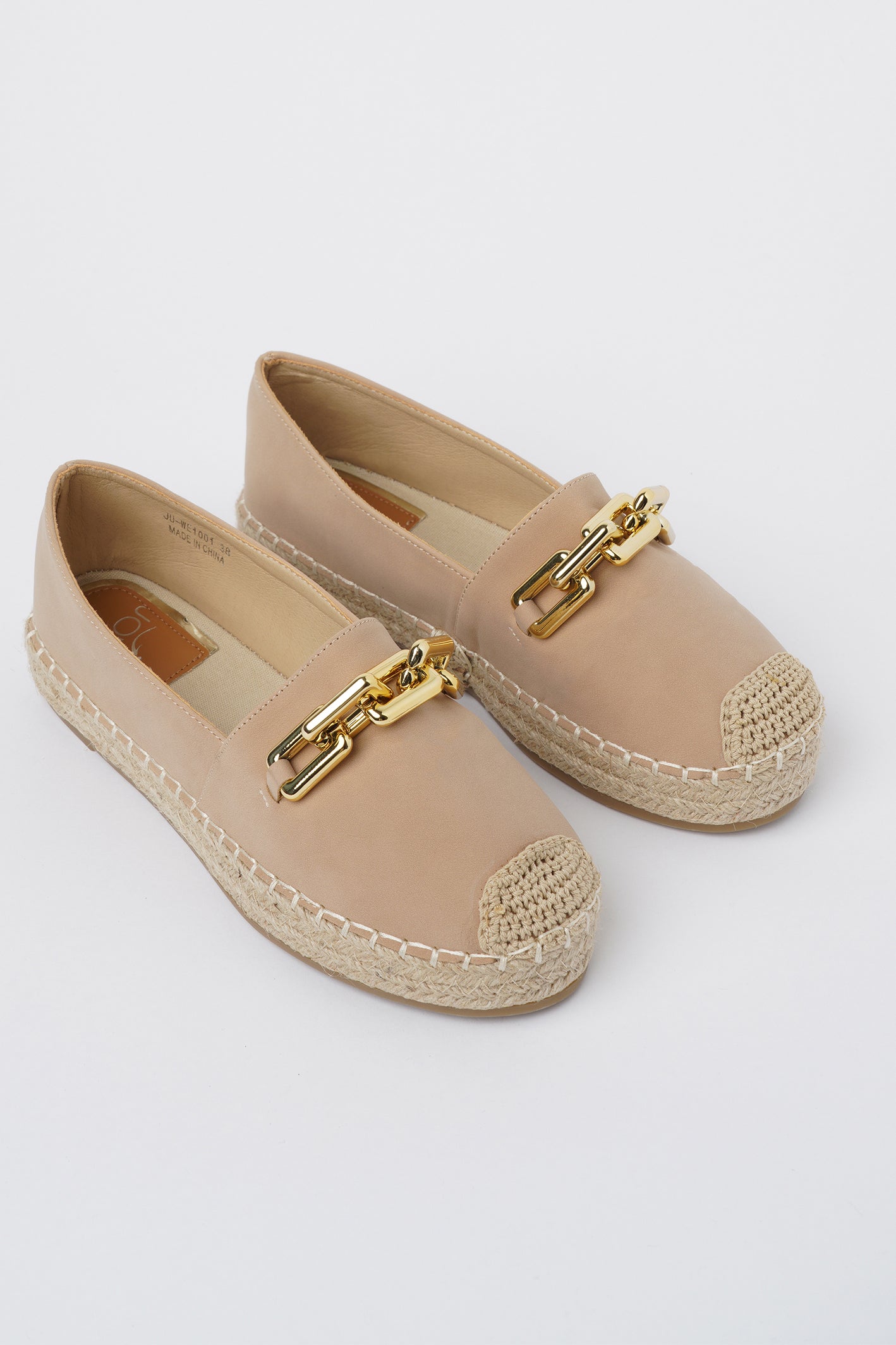 Jove Beige Espadrille Loafer with Gold Chain
