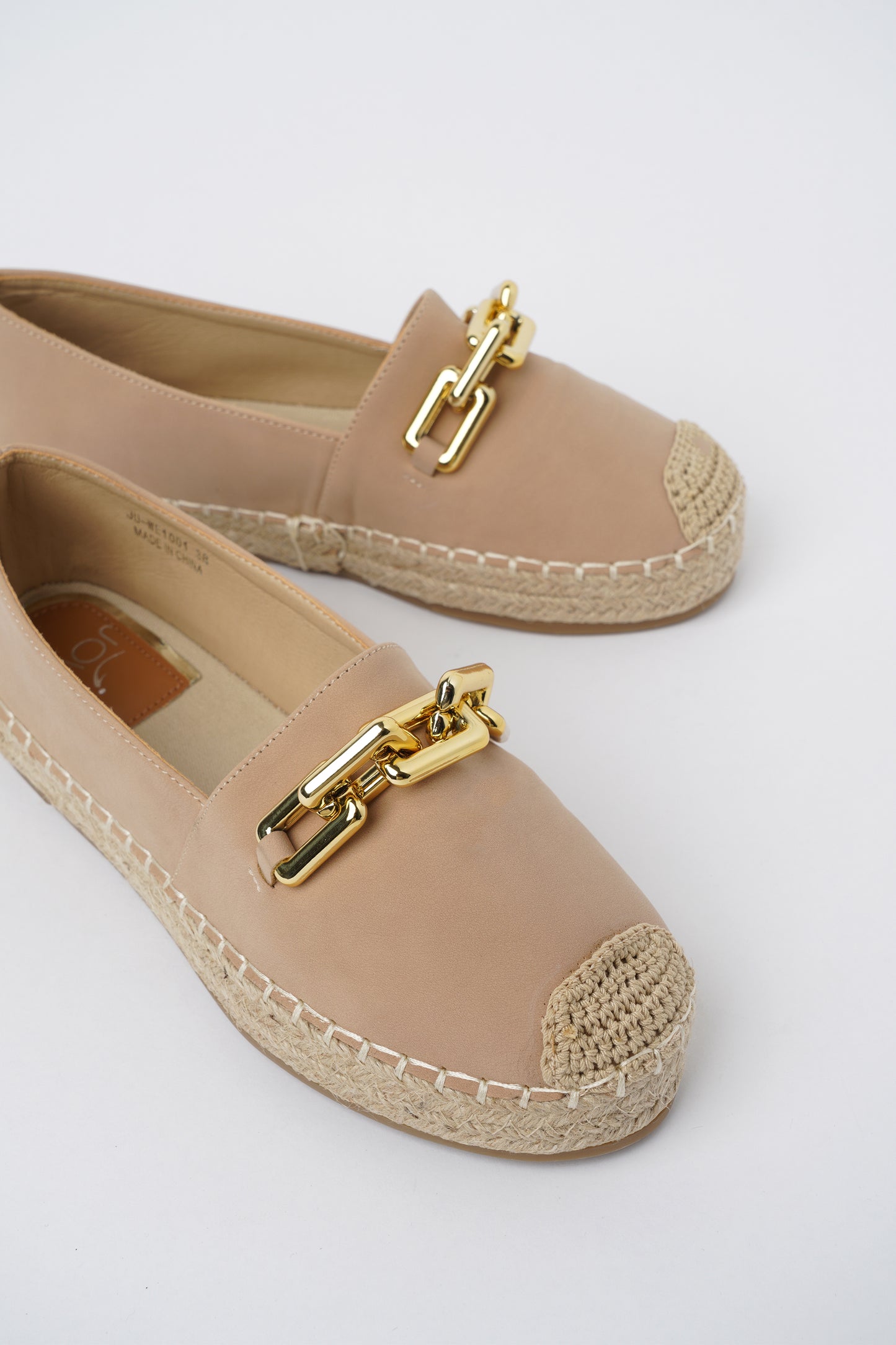 Jove Beige Espadrille Loafer with Gold Chain