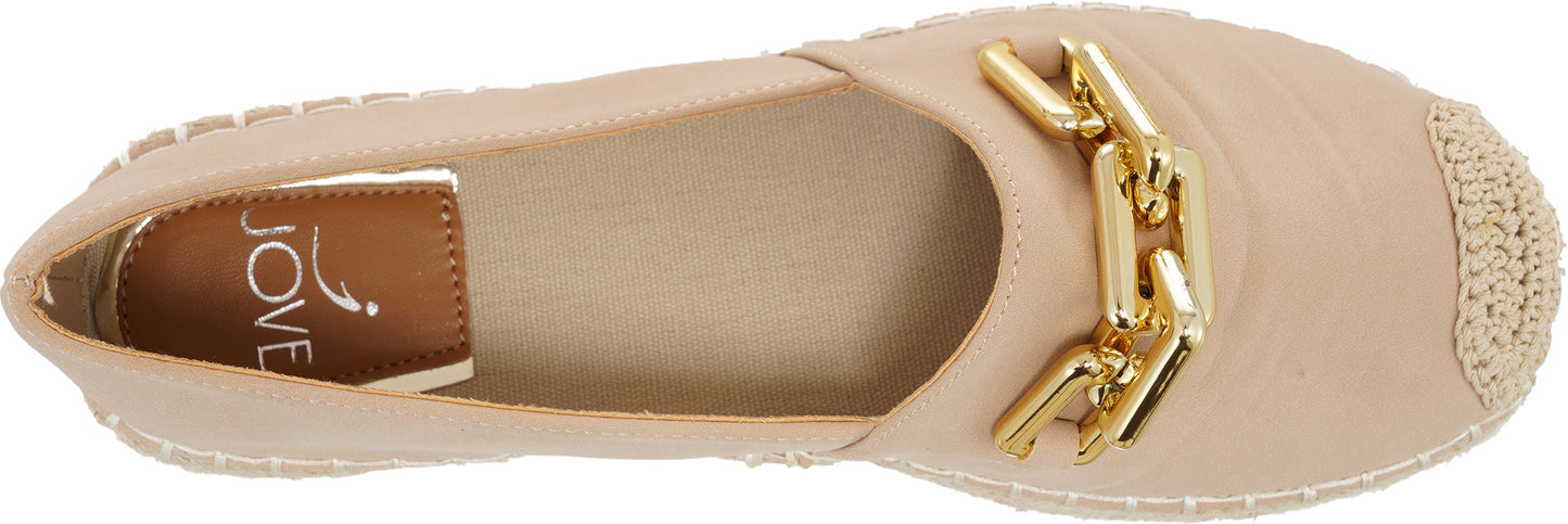 Jove Beige Espadrille Loafer with Gold Chain