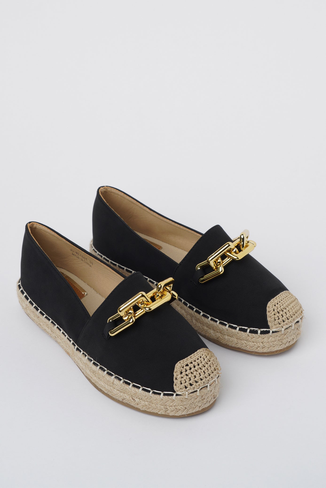 Jove Black Espadrille Loafer with Gold Chain