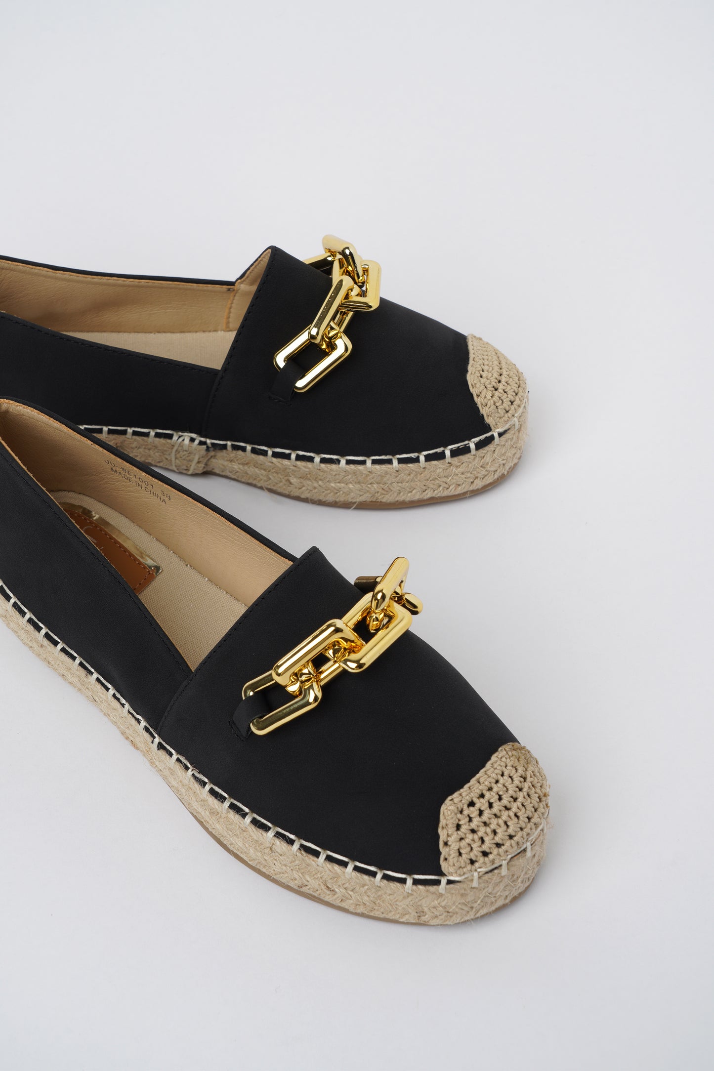 Jove Black Espadrille Loafer with Gold Chain