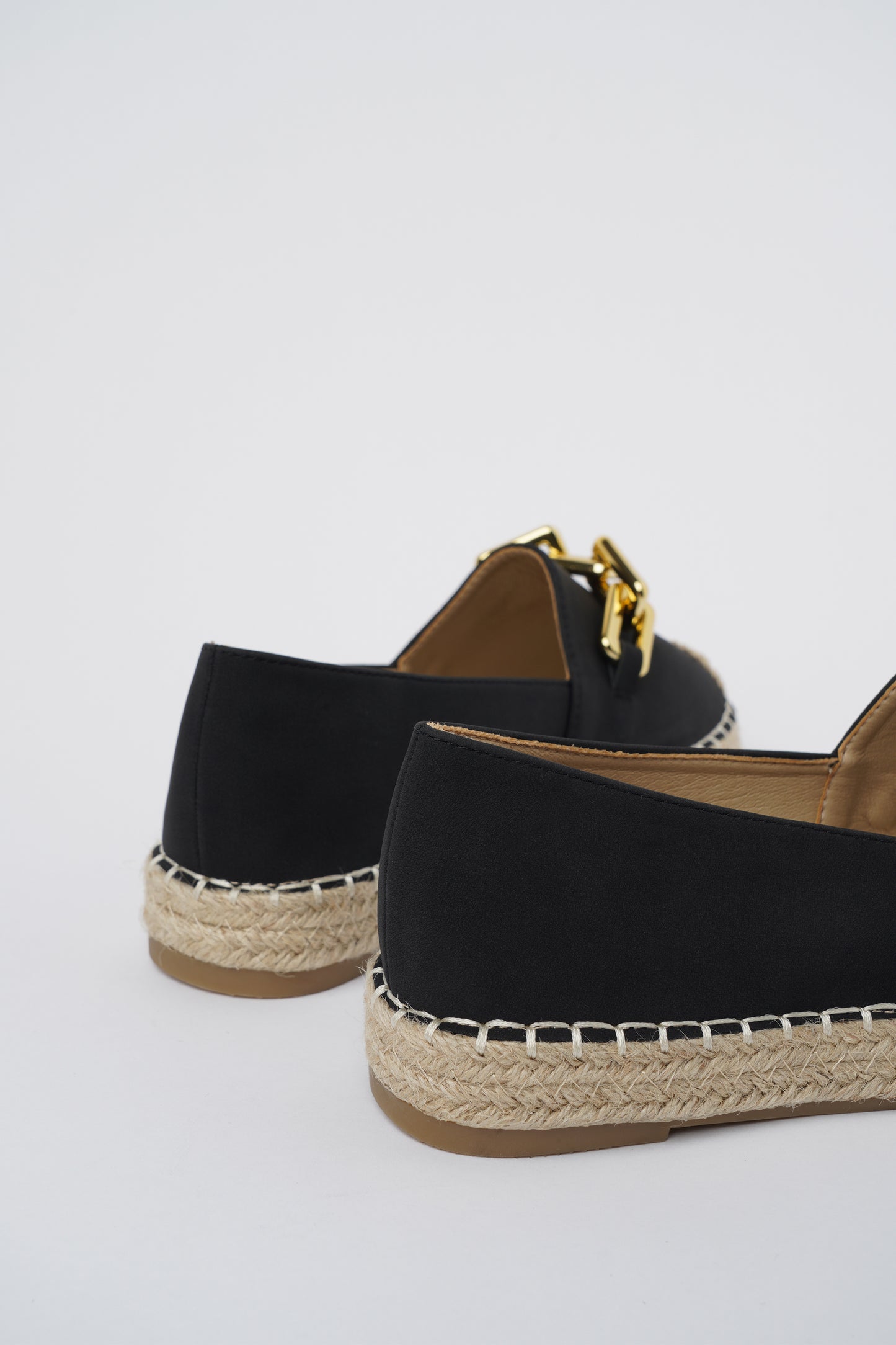 Jove Black Espadrille Loafer with Gold Chain