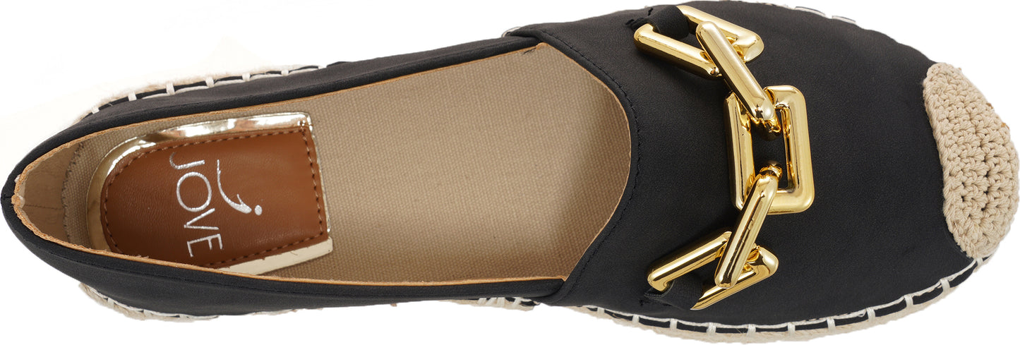 Jove Black Espadrille Loafer with Gold Chain