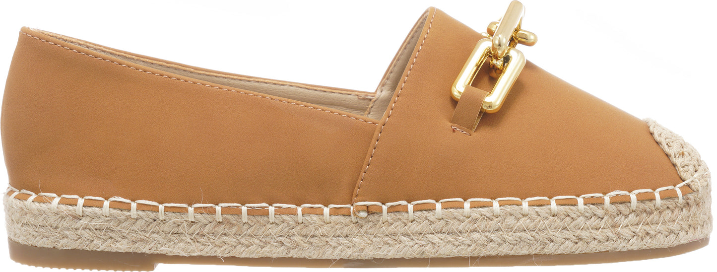 Jove Tan Espadrille Loafer with Gold Chain
