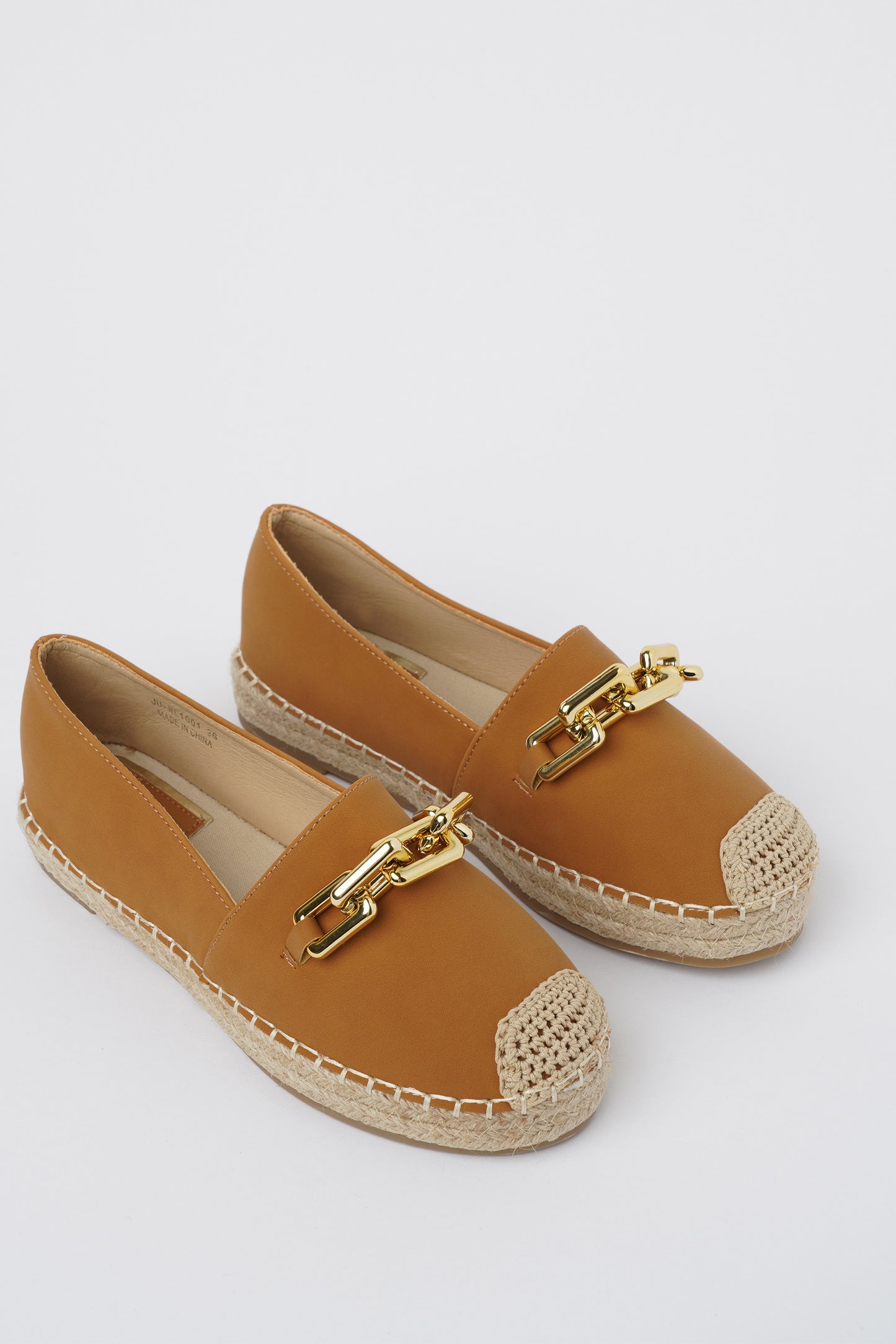 Jove Tan Espadrille Loafer with Gold Chain