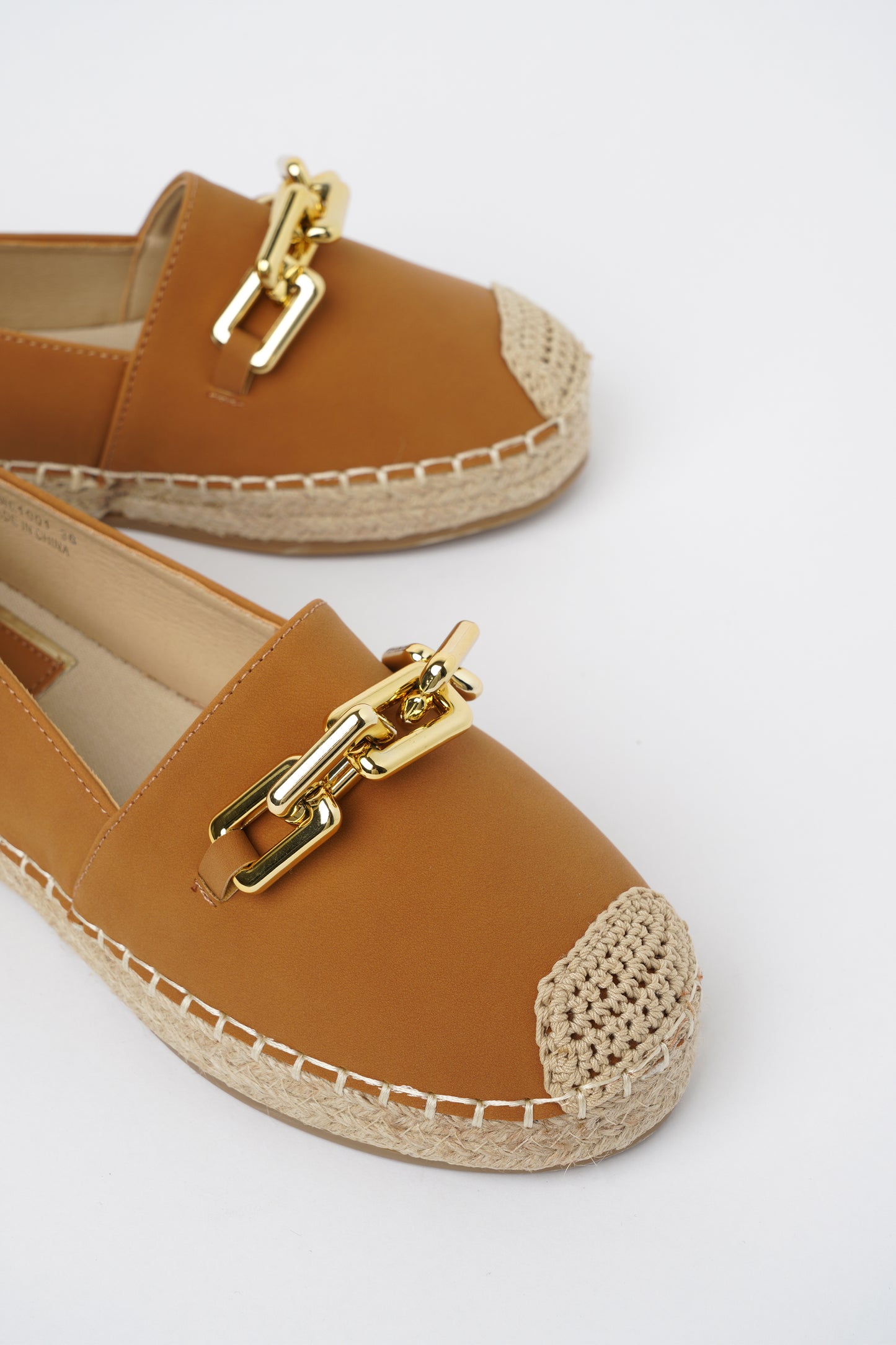Jove Tan Espadrille Loafer with Gold Chain