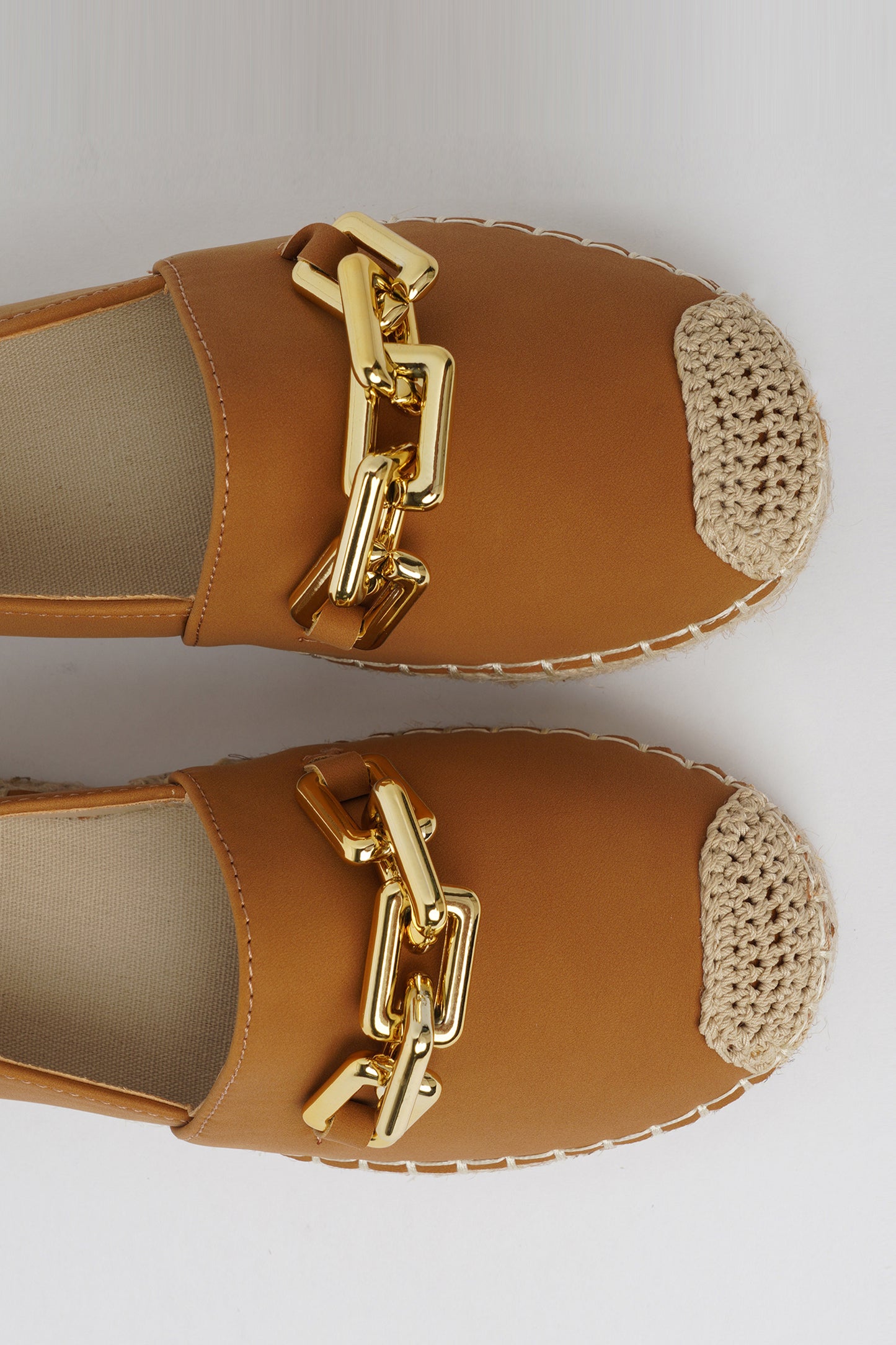 Jove Tan Espadrille Loafer with Gold Chain