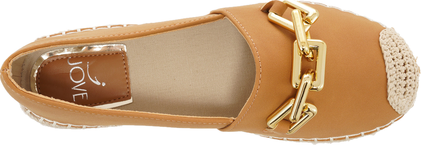 Jove Tan Espadrille Loafer with Gold Chain