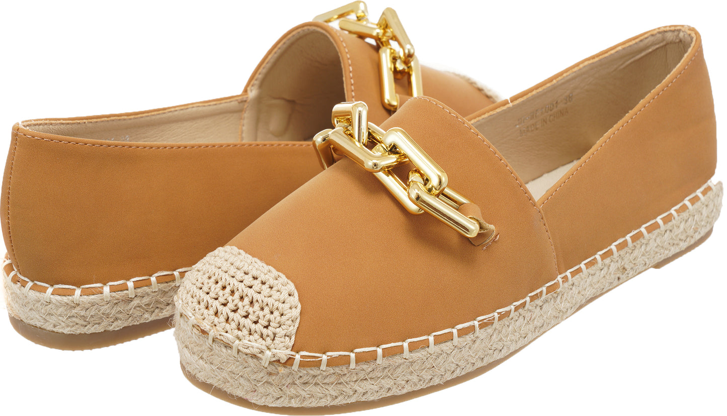 Jove Tan Espadrille Loafer with Gold Chain
