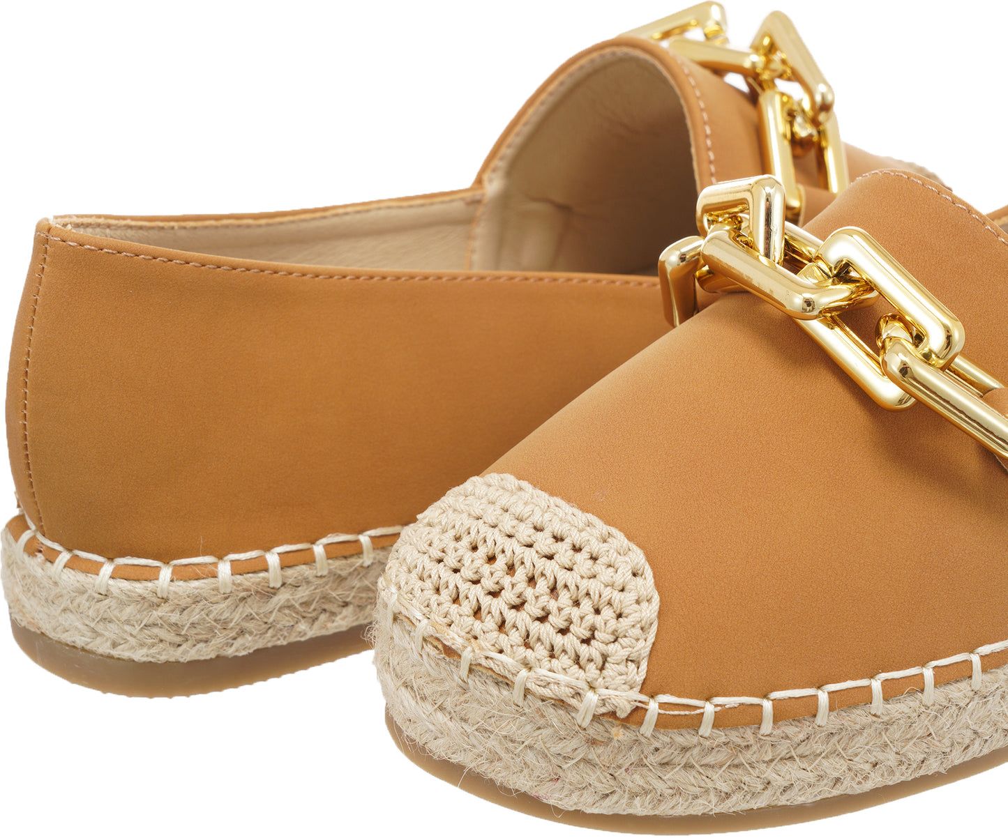 Jove Tan Espadrille Loafer with Gold Chain