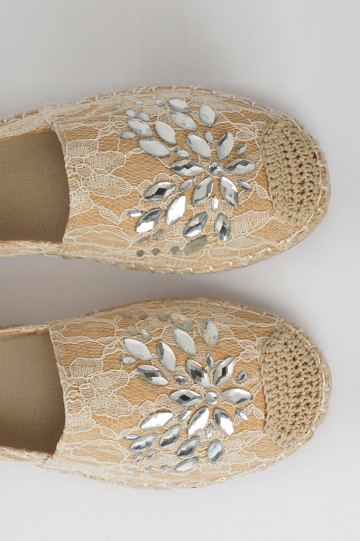 Copy of Jove Embellished Beige Lace Espadrille Shoe