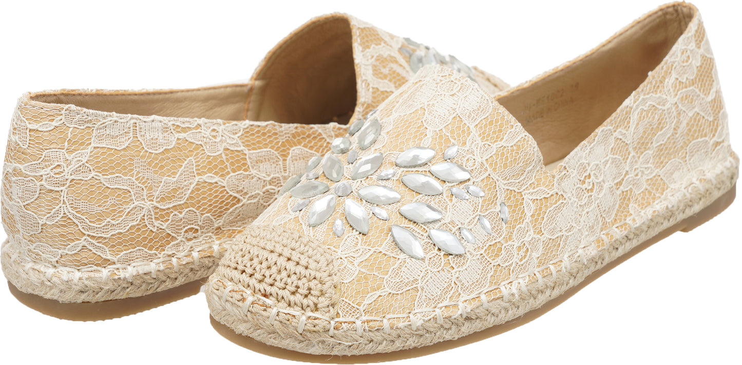 Copy of Jove Embellished Beige Lace Espadrille Shoe
