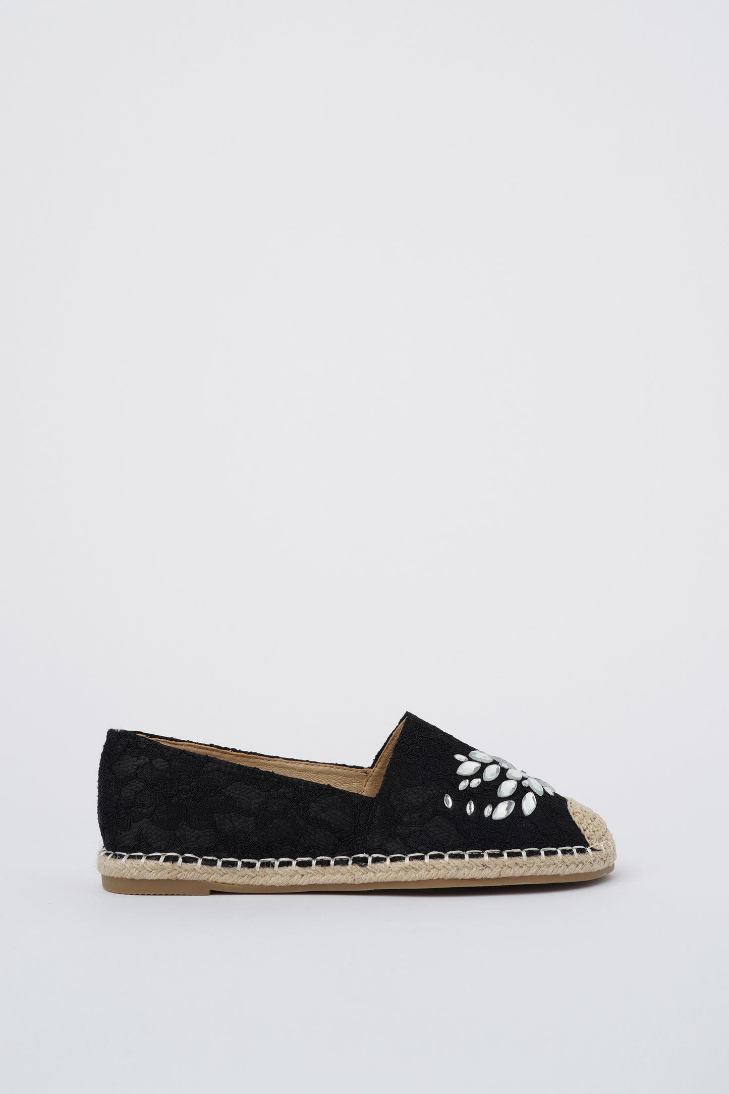 Jove Embellished Black Lace Espadrille Shoe