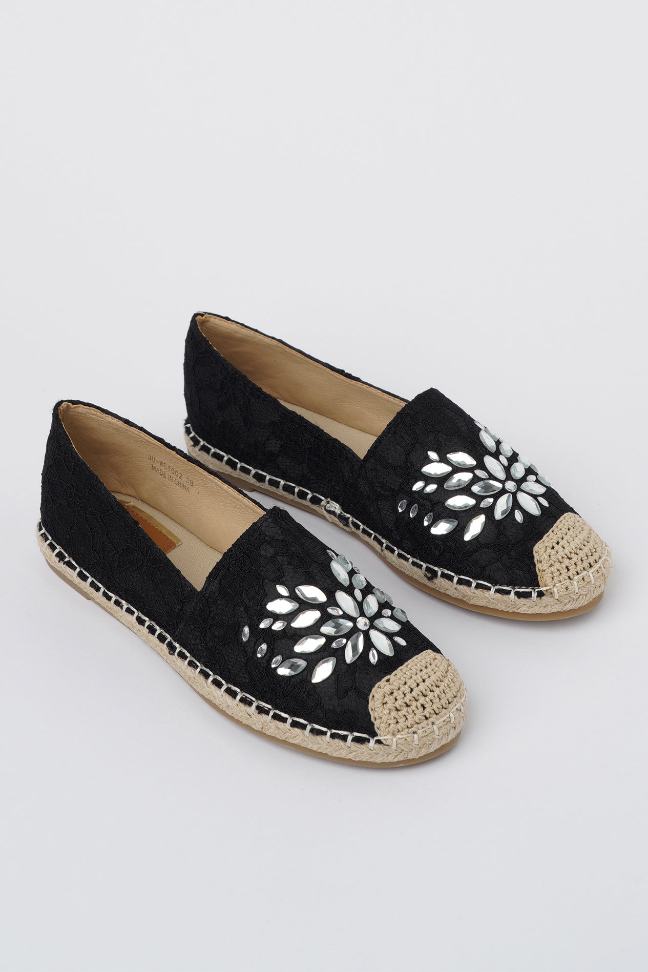 Jove Embellished Black Lace Espadrille Shoe