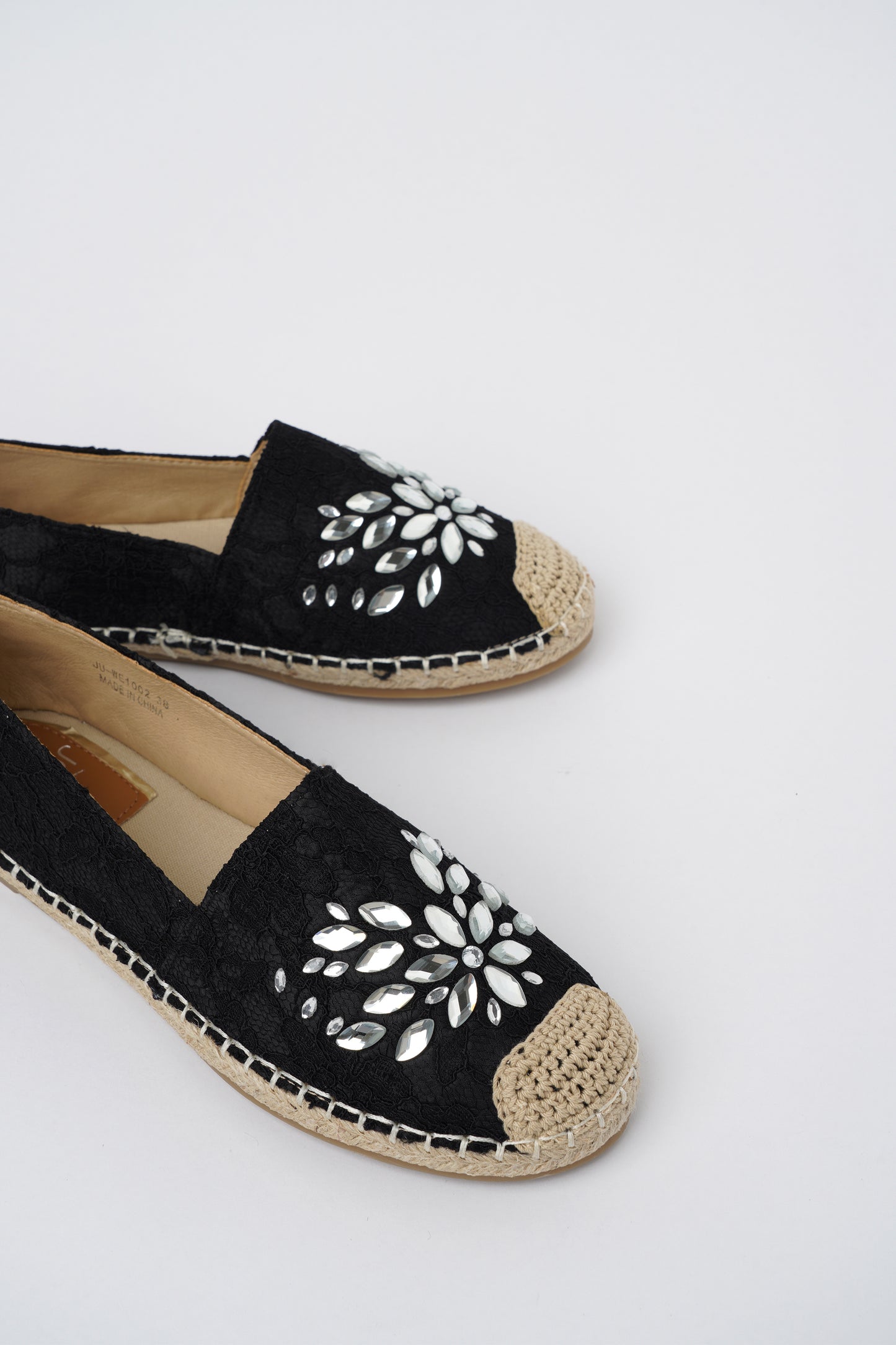 Jove Embellished Black Lace Espadrille Shoe