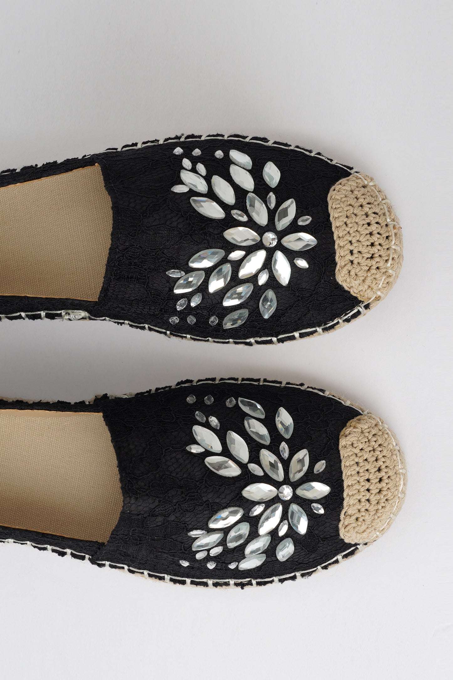 Jove Embellished Black Lace Espadrille Shoe