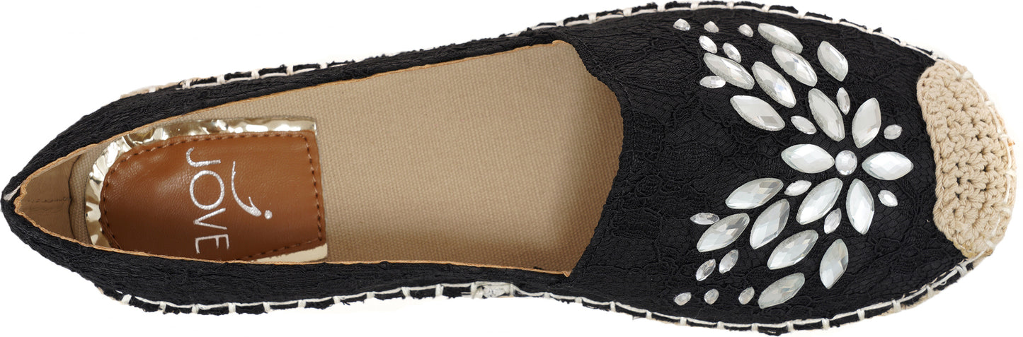 Jove Embellished Black Lace Espadrille Shoe