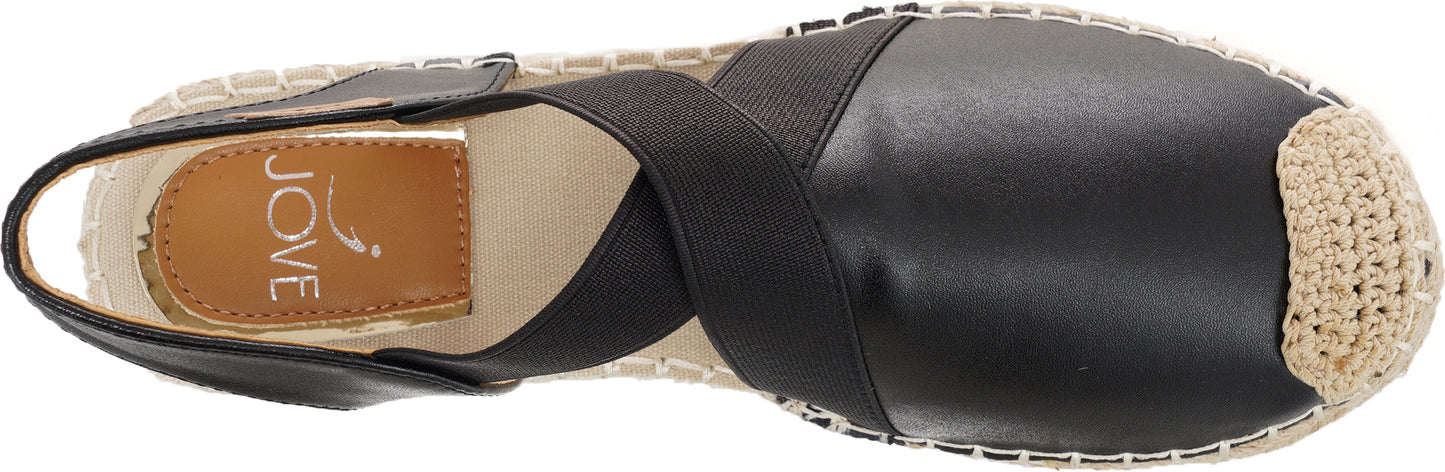 Jove Black Open-toe Espadrille Wedge
