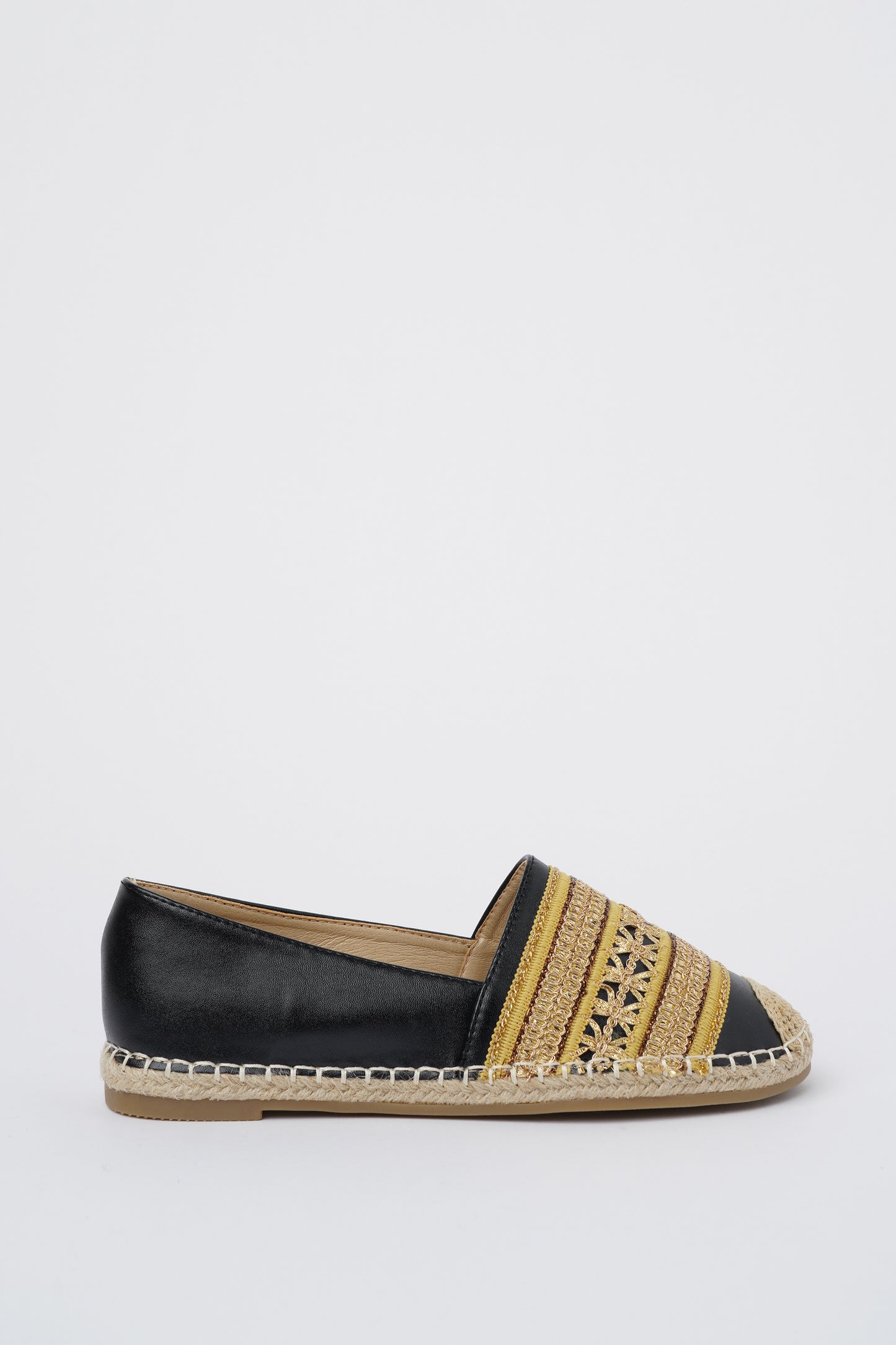 Jove Black Flat with Black and Gold Detail