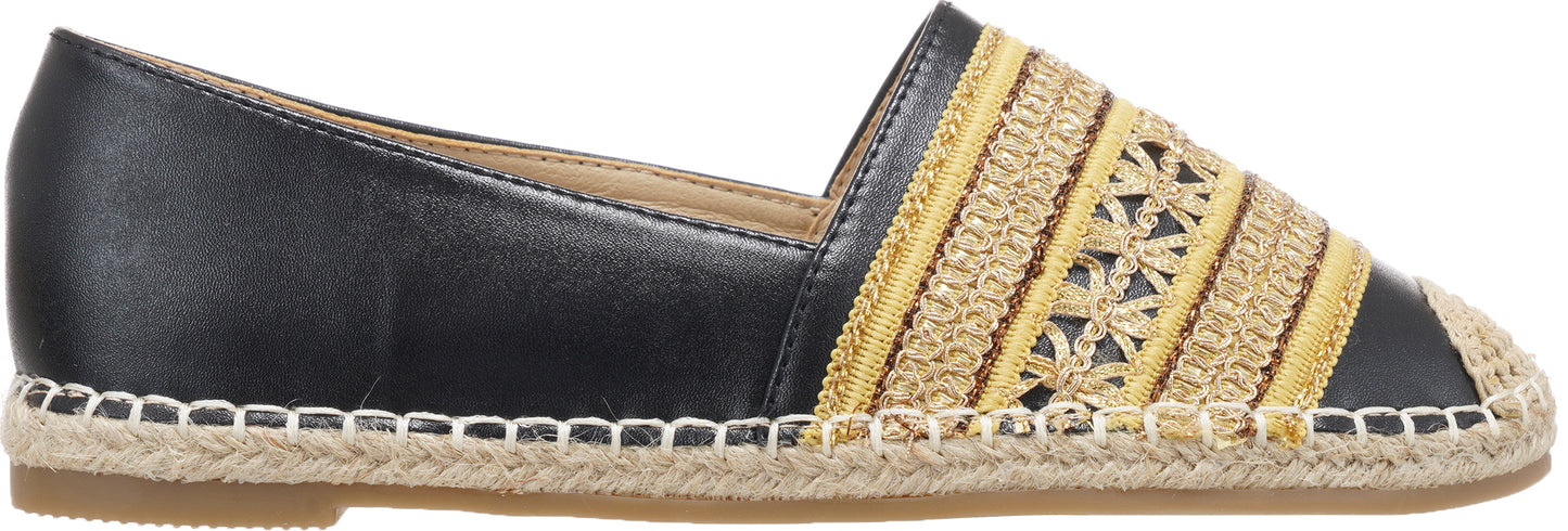 Jove Black Flat with Black and Gold Detail