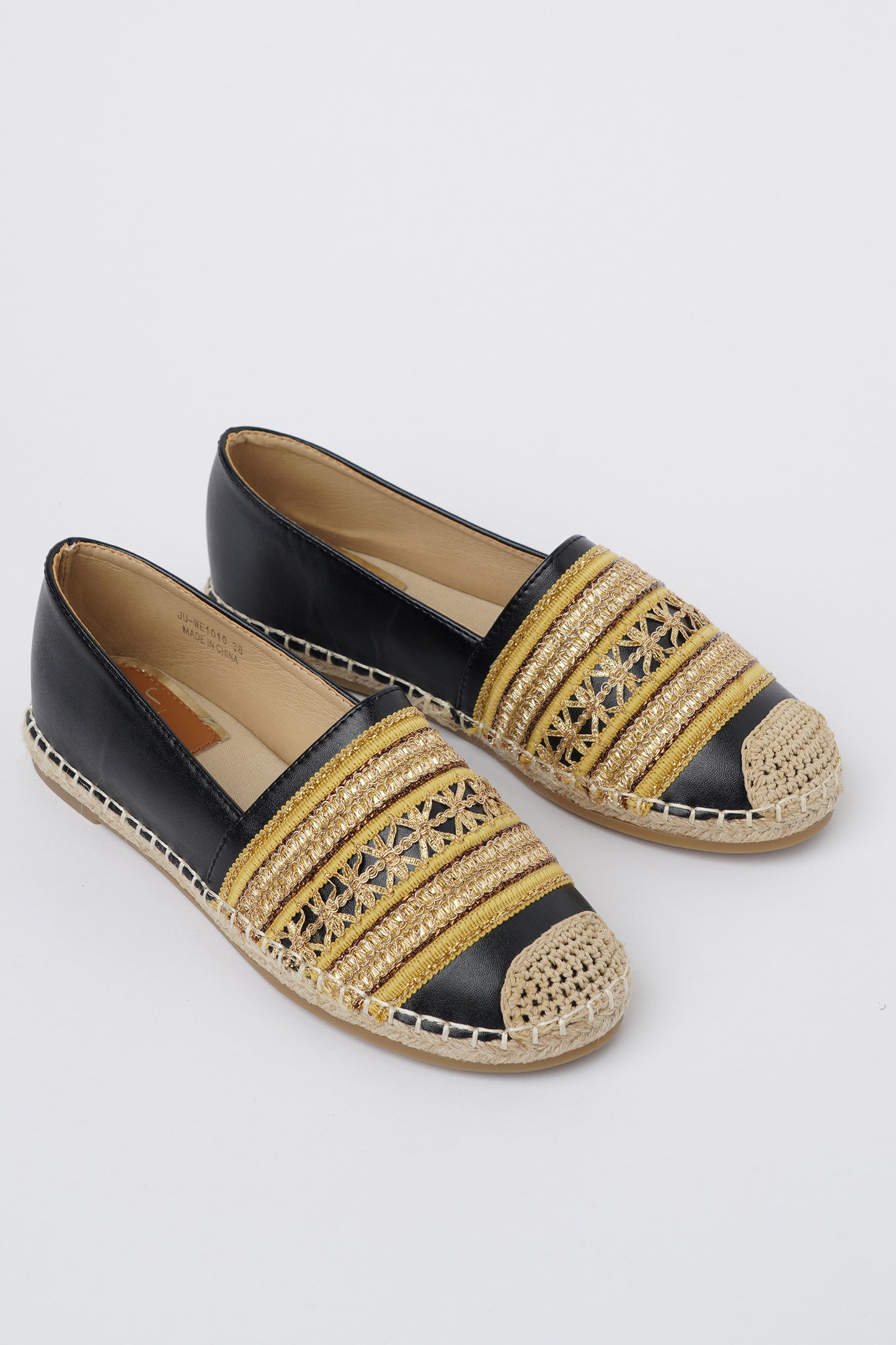 Jove Black Flat with Black and Gold Detail