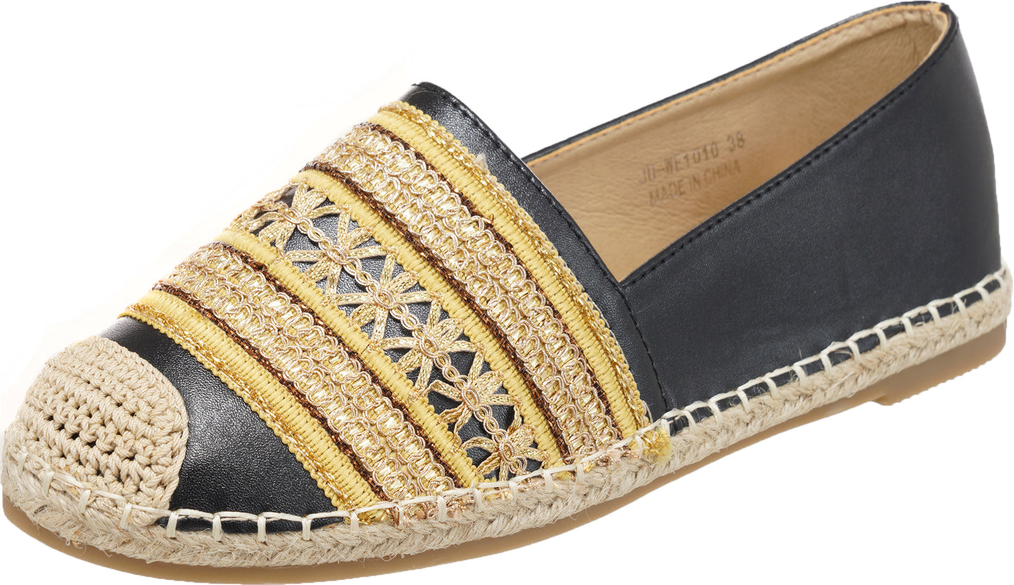 Jove Black Flat with Black and Gold Detail