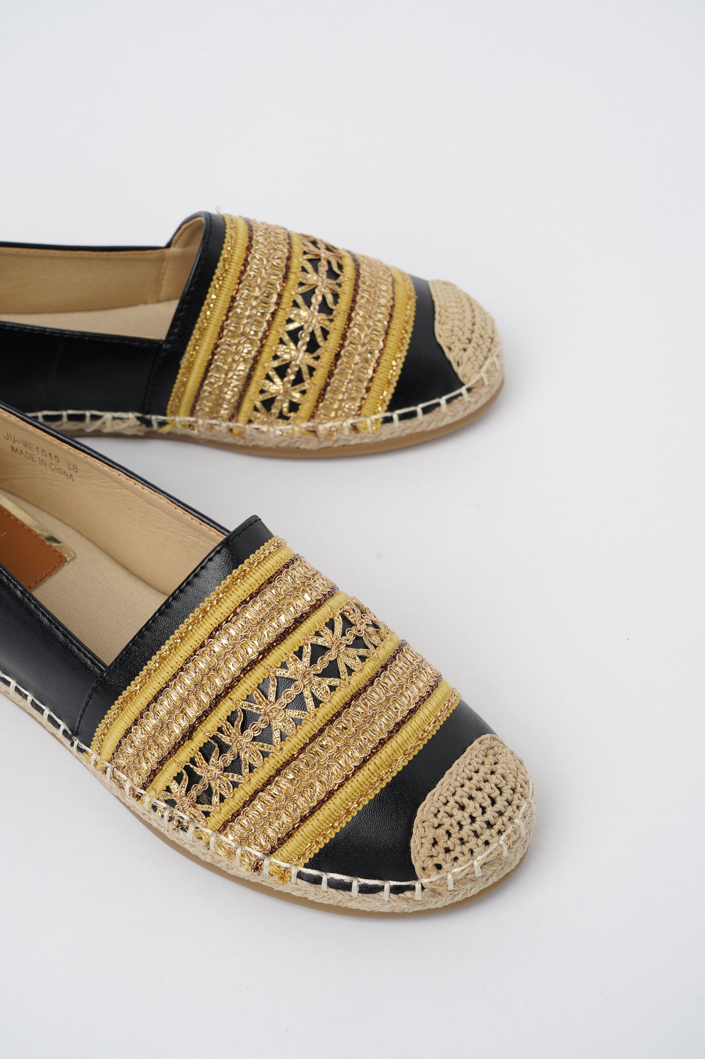 Jove Black Flat with Black and Gold Detail