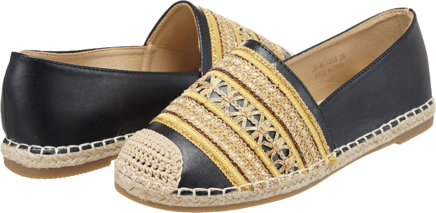 Jove Black Flat with Black and Gold Detail