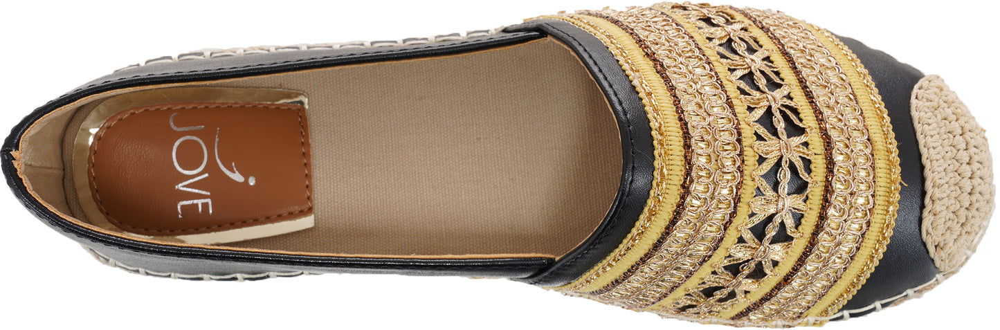 Jove Black Flat with Black and Gold Detail