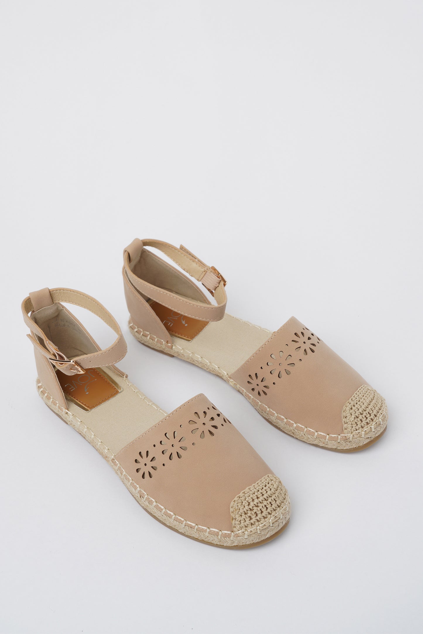 Jove Beige Flats with Flower Detail