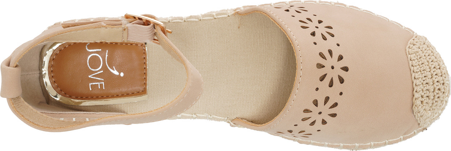 Jove Beige Flats with Flower Detail