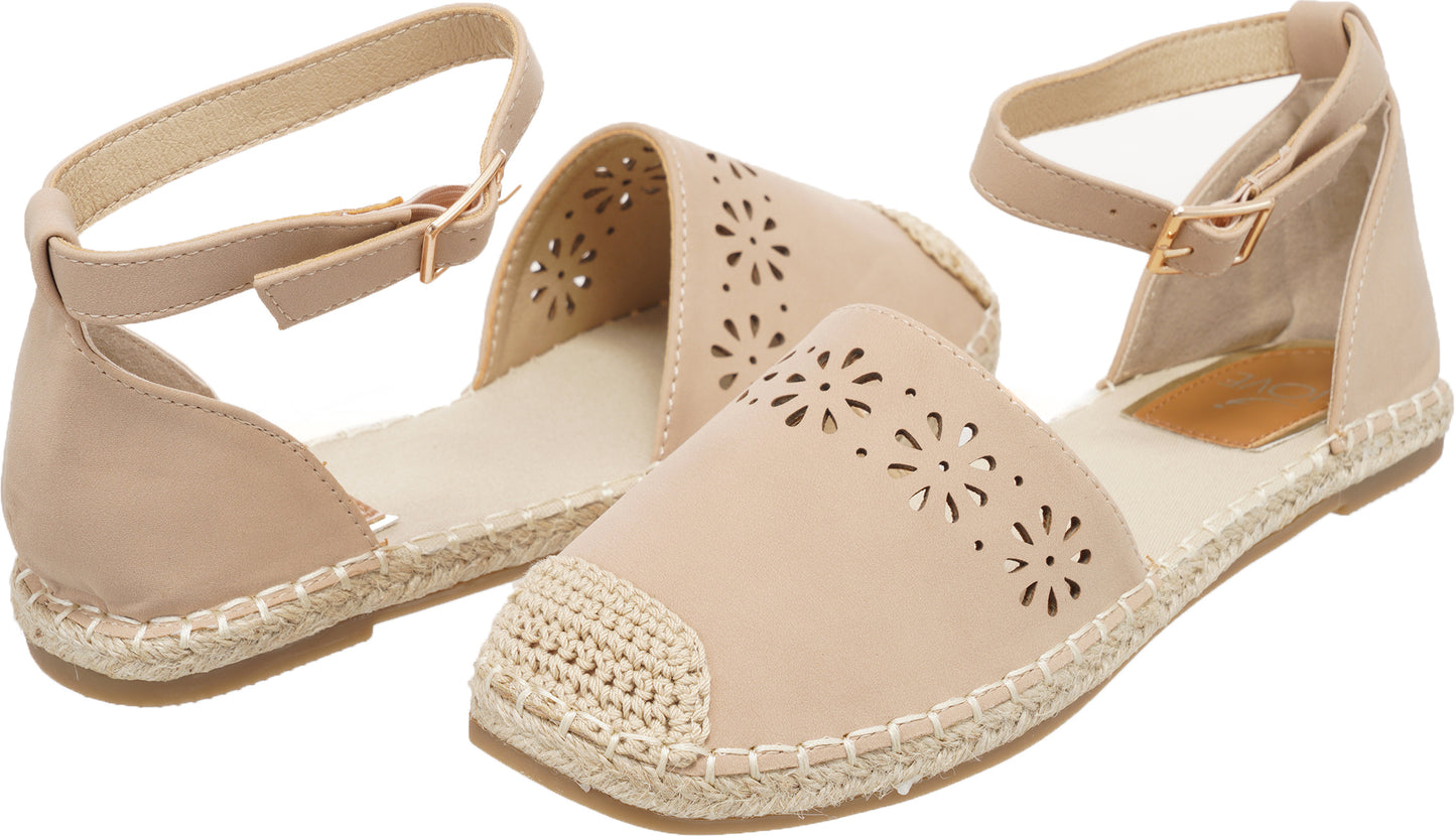 Jove Beige Flats with Flower Detail