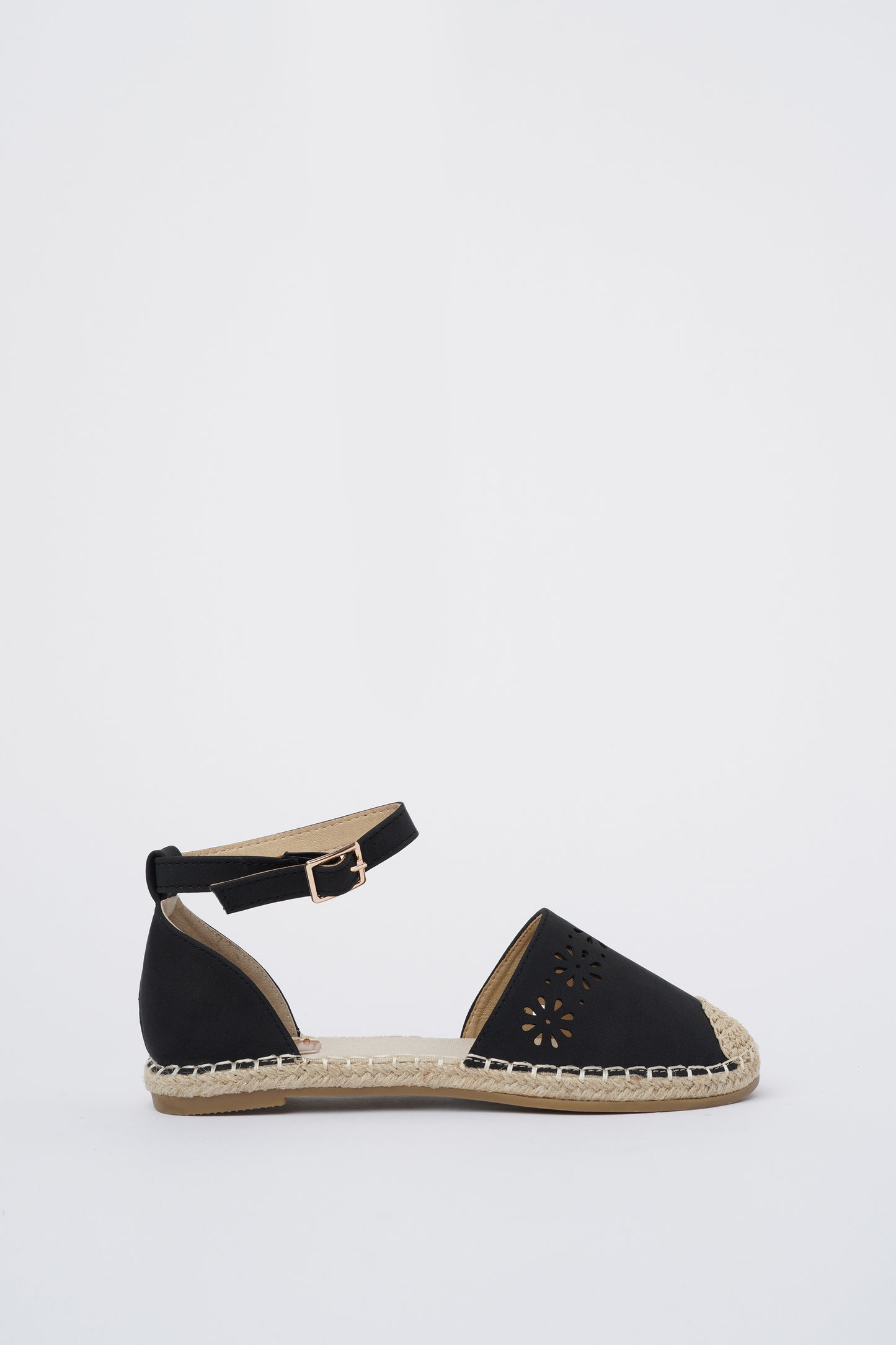Jove Black Flats with Flower Detail