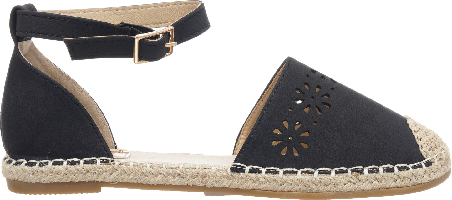 Jove Black Flats with Flower Detail