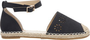 Jove Black Flats with Flower Detail
