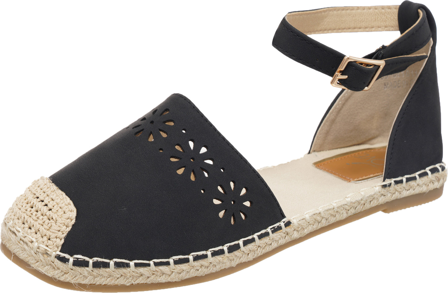 Jove Black Flats with Flower Detail