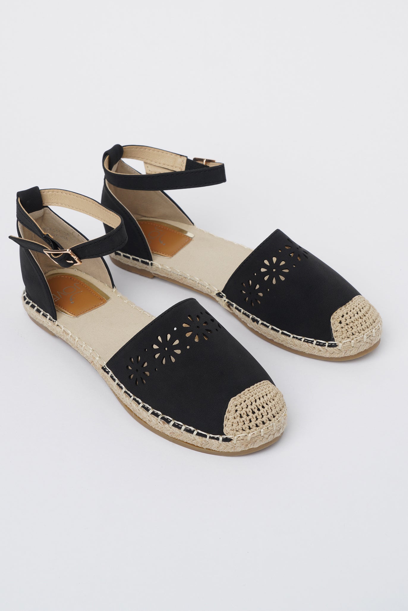 Jove Black Flats with Flower Detail