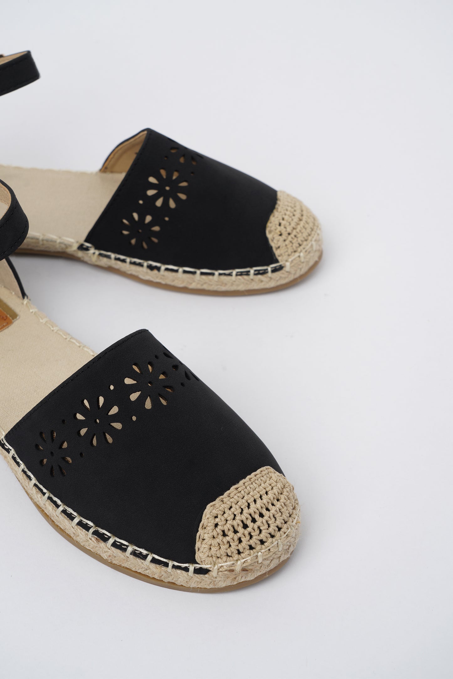 Jove Black Flats with Flower Detail