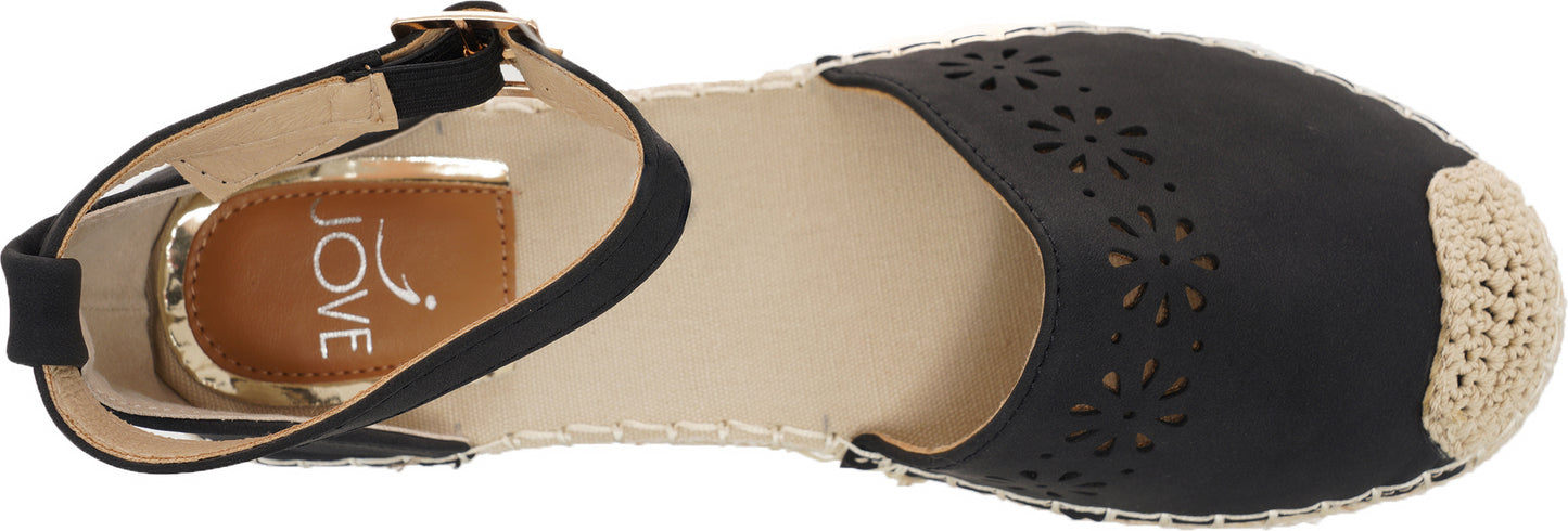 Jove Black Flats with Flower Detail
