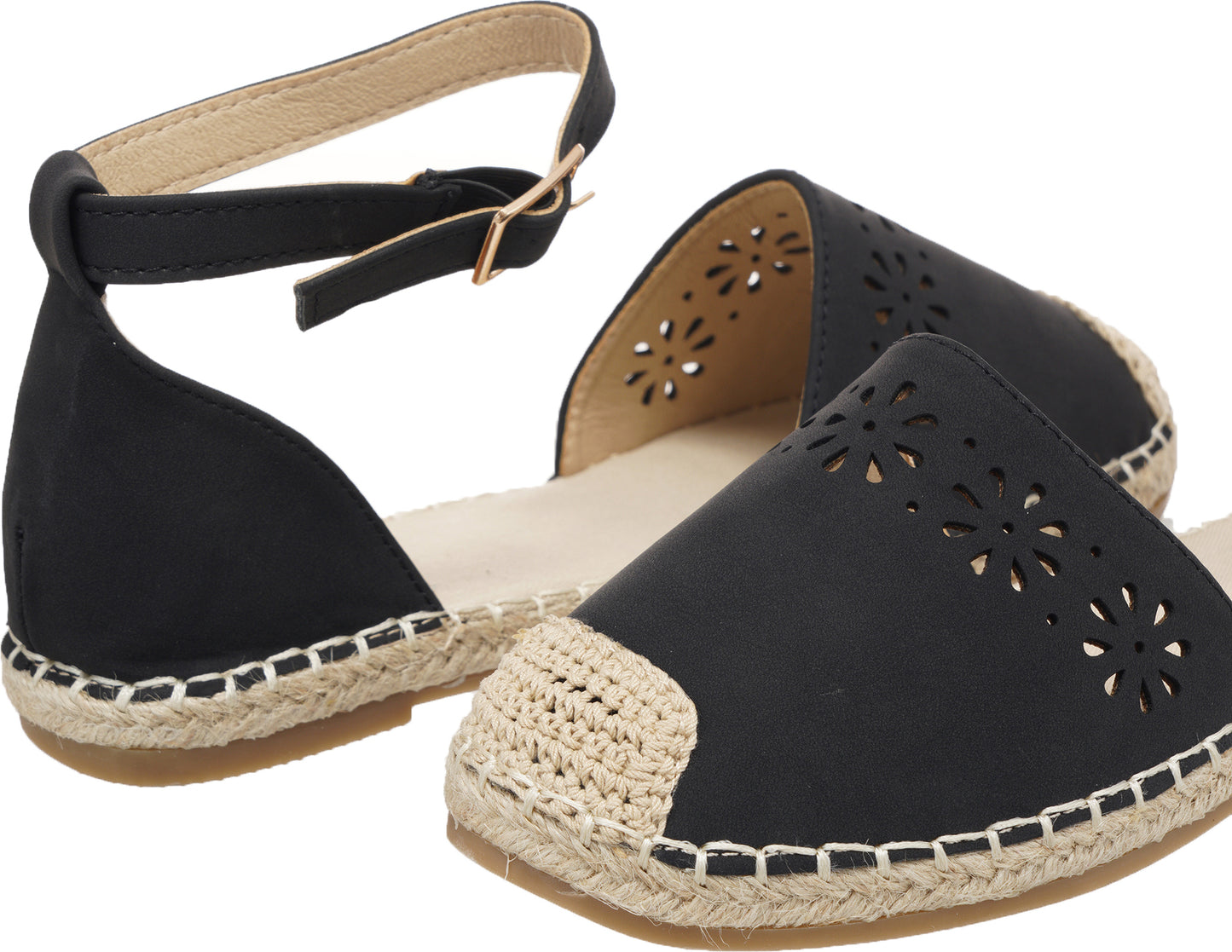 Jove Black Flats with Flower Detail
