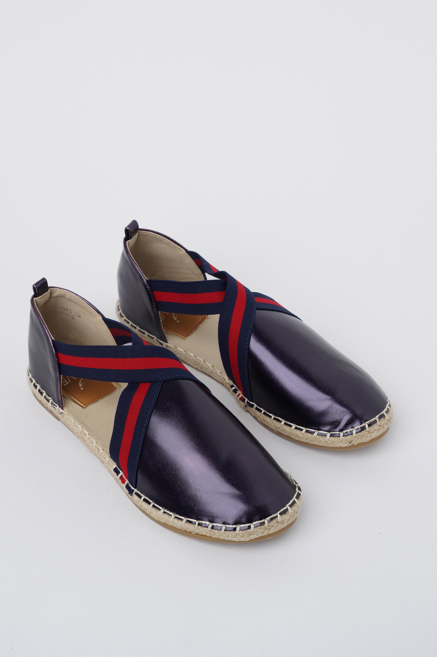 Jove Navy Patent Flat with Front Cross Strap